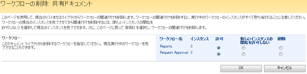 ワークフローの削除ページ